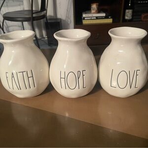 Rae Dunn Cream Ceramic Vases Trio - Faith, Hope, Love